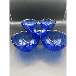 ARCOROC FRANCE 5 COLBALT BLUE 5" BOWL SWIRL SCALLOPED EDGED GLASS TEXTURED